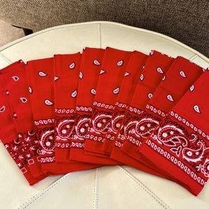 10new red bandanas for use as dinner napkins or handkerchiefs
